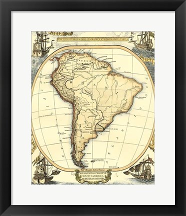 Framed Nautical Map of South America Print