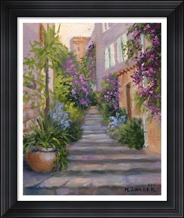 Framed Stairway Of Flowers Print