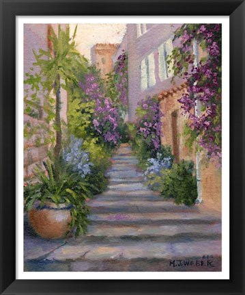 Framed Stairway Of Flowers Print