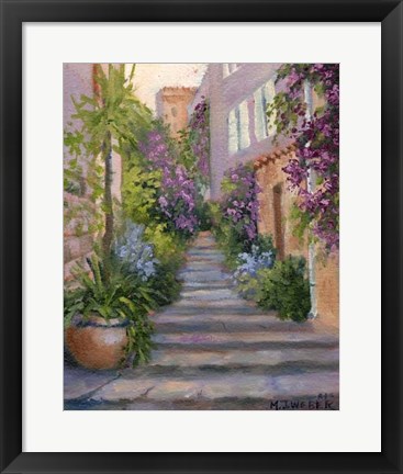 Framed Stairway Of Flowers Print