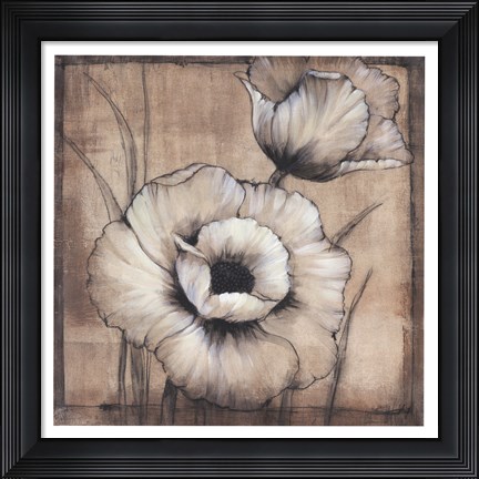 Framed Neutral Poppies I Print