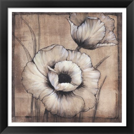 Framed Neutral Poppies I Print