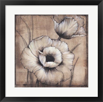 Framed Neutral Poppies I Print