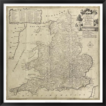 Framed Road Map of England &amp; Wales Print