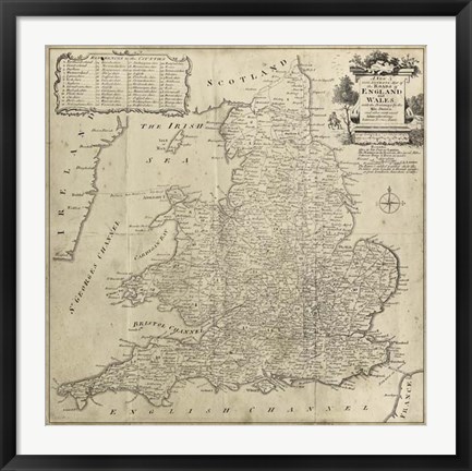 Framed Road Map of England &amp; Wales Print