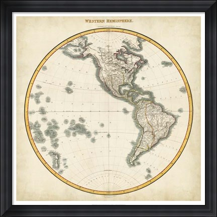 Framed 1812 Western Hemisphere Print
