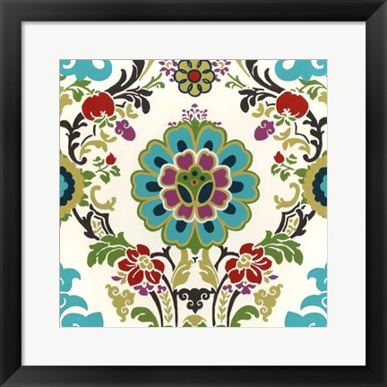 Framed Jewel-tone Damask I Print