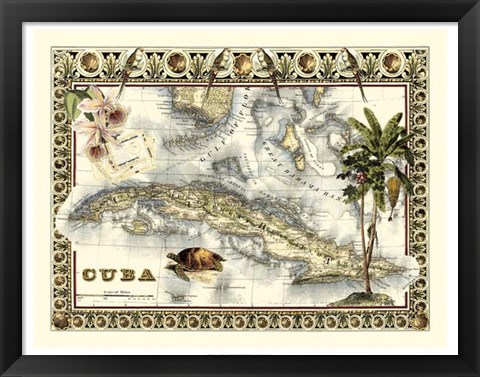 Framed Tropical Map of Cuba Print