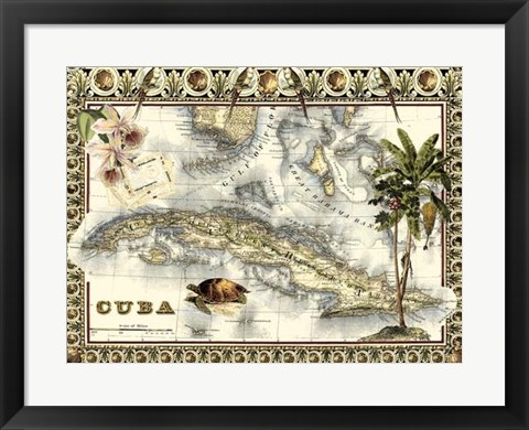 Framed Tropical Map of Cuba Print