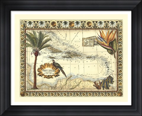 Framed Tropical Map of West Indies Print