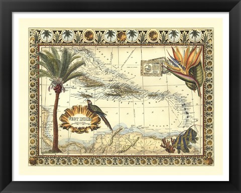 Framed Tropical Map of West Indies Print