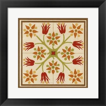 Framed Floral Folk Tile II Print