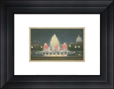 Framed Illuminated Fountain Capitol Plaza Print