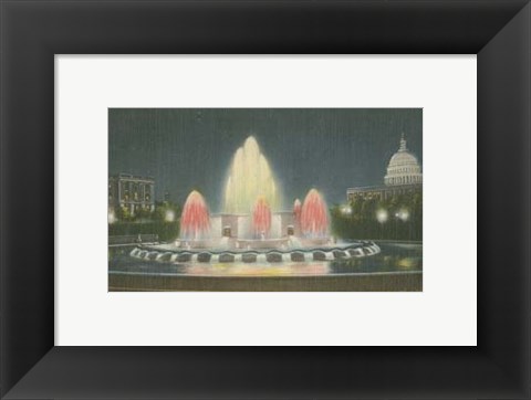 Framed Illuminated Fountain Capitol Plaza Print