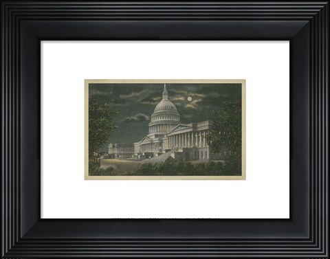 Framed Capitol Building at Night Print