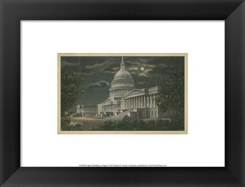 Framed Capitol Building at Night Print