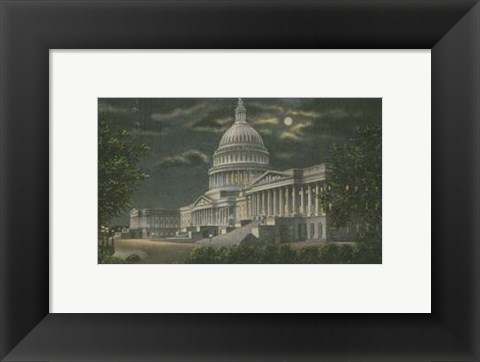 Framed Capitol Building at Night Print