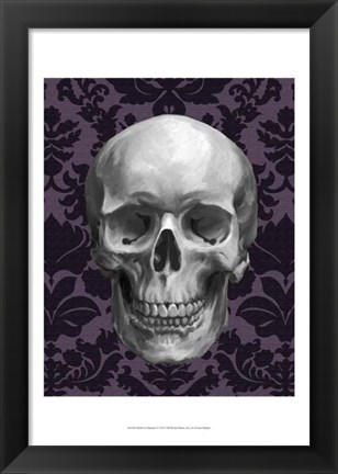 Framed Skull on Damask Print