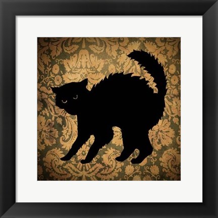 Framed Cat &amp; Damask Print