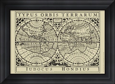 Framed Vintage Map on Khaki I Print