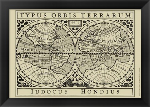 Framed Vintage Map on Khaki I Print