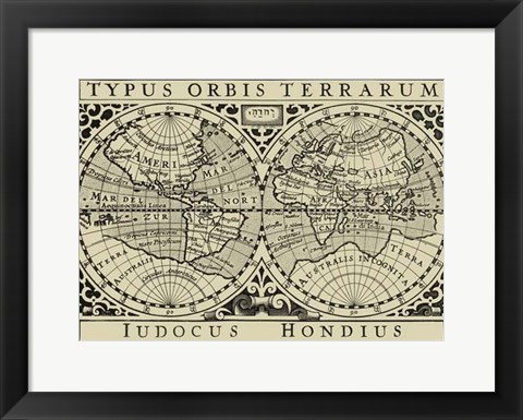 Framed Vintage Map on Khaki I Print