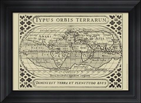 Framed Vintage Map on Khaki II Print