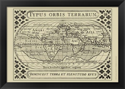 Framed Vintage Map on Khaki II Print