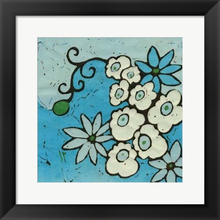 Framed Aqua Batik Botanical IV Print