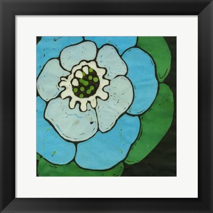 Framed Aqua Batik Botanical V Print