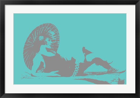 Framed 1920s Parasol on Blue Print