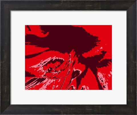 Framed Amaryllis Pistils up close on Red Print