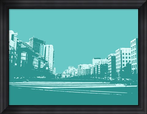 Framed City Block on Blue Print
