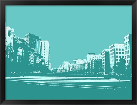 Framed City Block on Blue Print