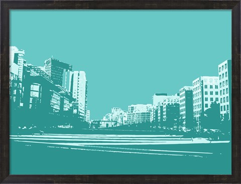 Framed City Block on Blue Print