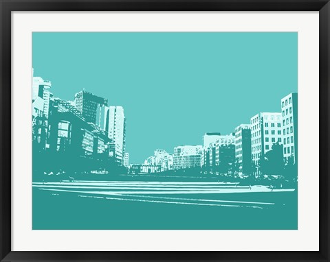 Framed City Block on Blue Print