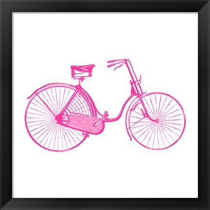 Framed Pink On White Bicycle Print