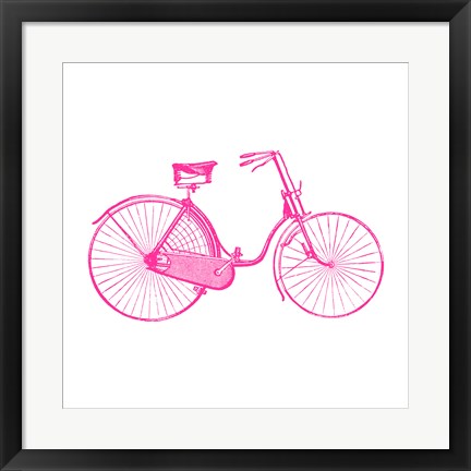 Framed Pink On White Bicycle Print