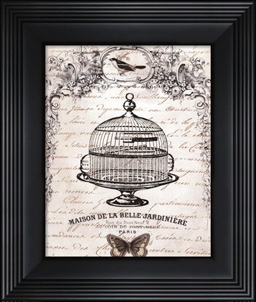 Framed French Birdcage I - mini Print
