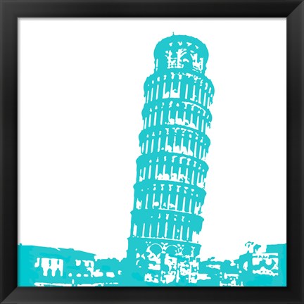 Framed Pisa in Aqua Print