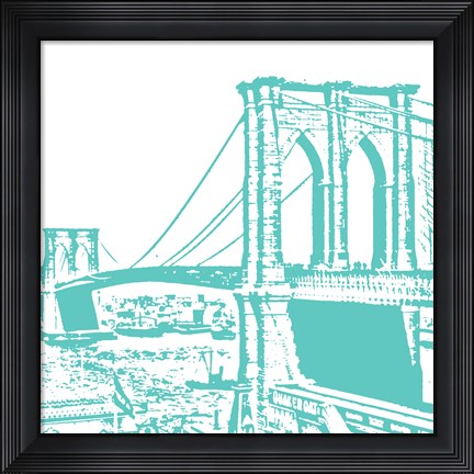 Framed Aqua Brooklyn Bridge Print