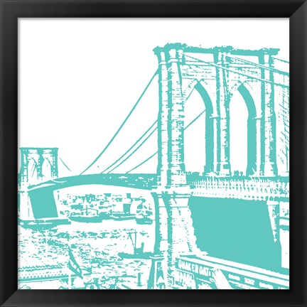 Framed Aqua Brooklyn Bridge Print