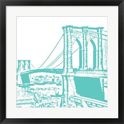 Framed Aqua Brooklyn Bridge Print