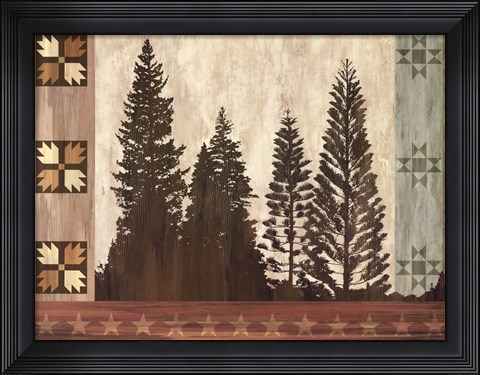 Framed Pine Trees Lodge I Print