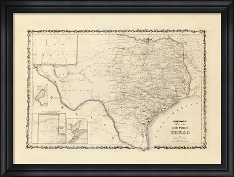 Framed New Map Of The State Of Texas Print