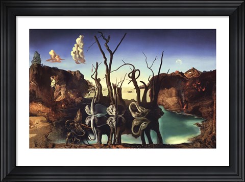 Framed Swans Reflecting Elephants, 1937 Print