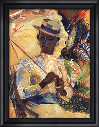 Framed Boater Hat with Parasol Print