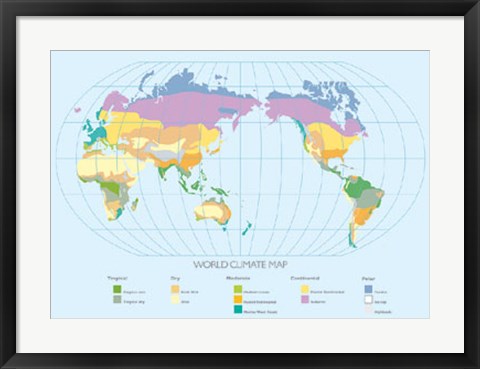 Framed World Climate Map Print