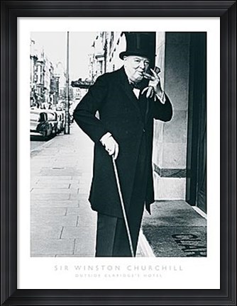 Framed Sir Winston Churchill Outside Claridges Hotel Print