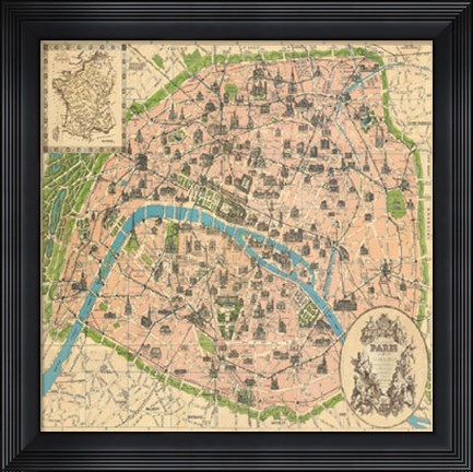 Framed Vintage Paris Map Print